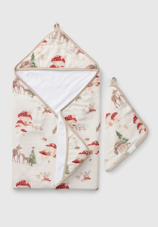 LouLou Lollipop Muslin Cotton Hooded Towel Set in Forest Families