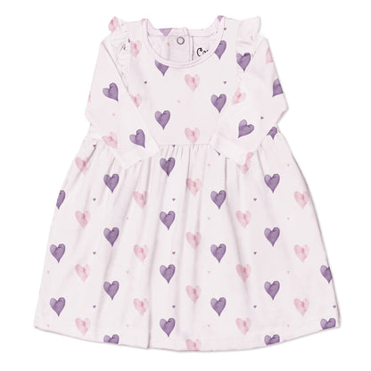 Coccoli Modal Long Sleeve Dress in Hearts on Pink