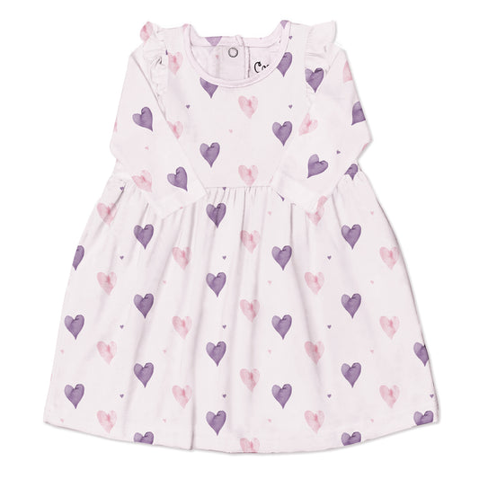 Coccoli Modal Long Sleeve Dress in Hearts on Pink