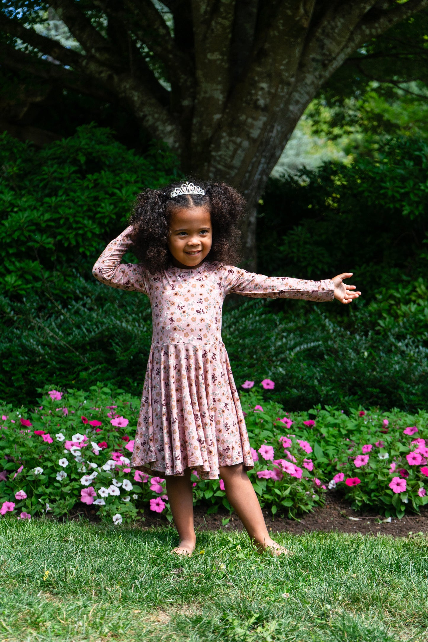 Belan J Long Sleeve Twirl Dress in Velvet Garden