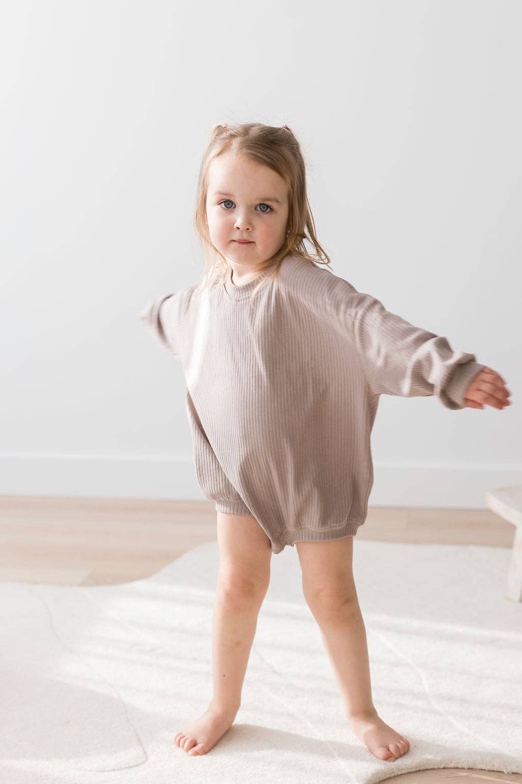 Mila & Co Ribbed Bubble Romper in Mushroom