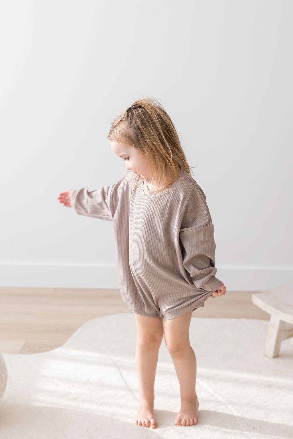 Mila & Co Ribbed Bubble Romper in Mushroom