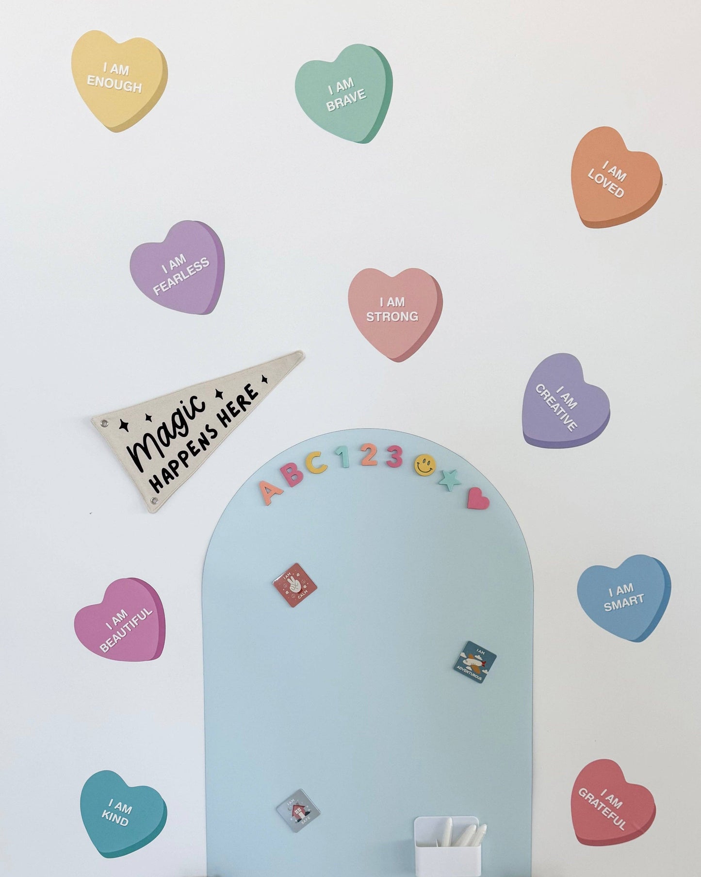 Cherrypick Peel & Stick Fabric Wall Stickers - Affirmation Candy Hearts (Bright)