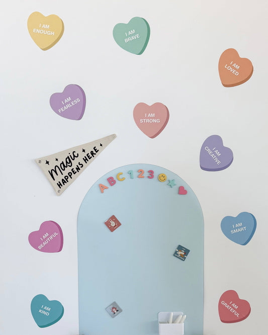 Cherrypick Peel & Stick Fabric Wall Stickers - Affirmation Candy Hearts (Bright)