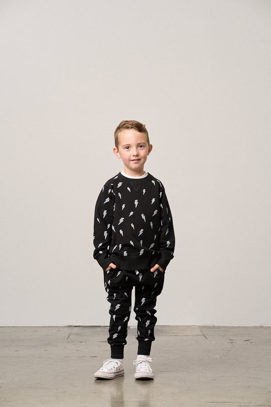Little Bipsy Pullover in Black Lightning Bolt