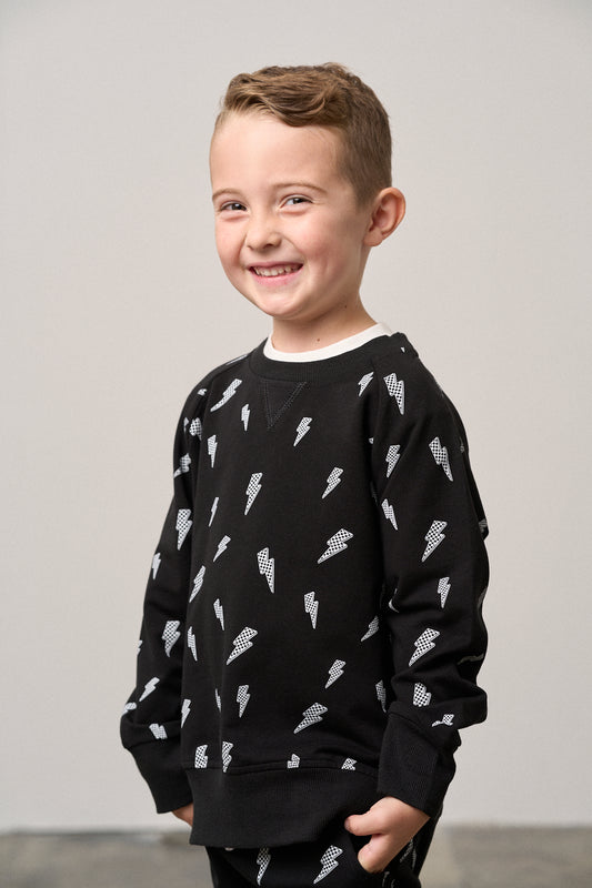 Little Bipsy Pullover in Black Lightning Bolt