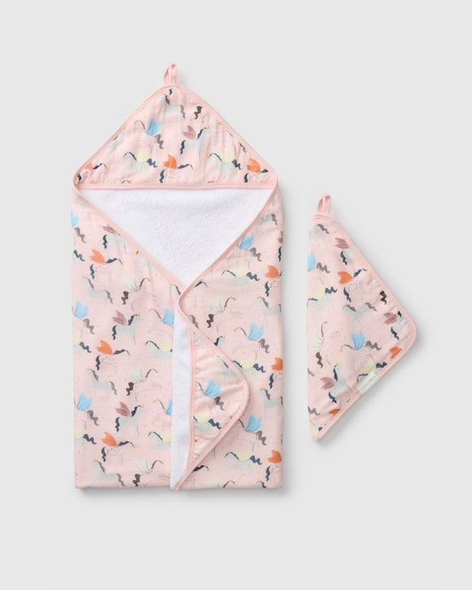 LouLou Lollipop Muslin Cotton Hooded Towel Set in Unicorn Ballet
