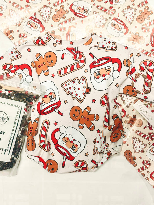 Reeses Little Pieces “Santa Mugs” Long Sleeve Romper