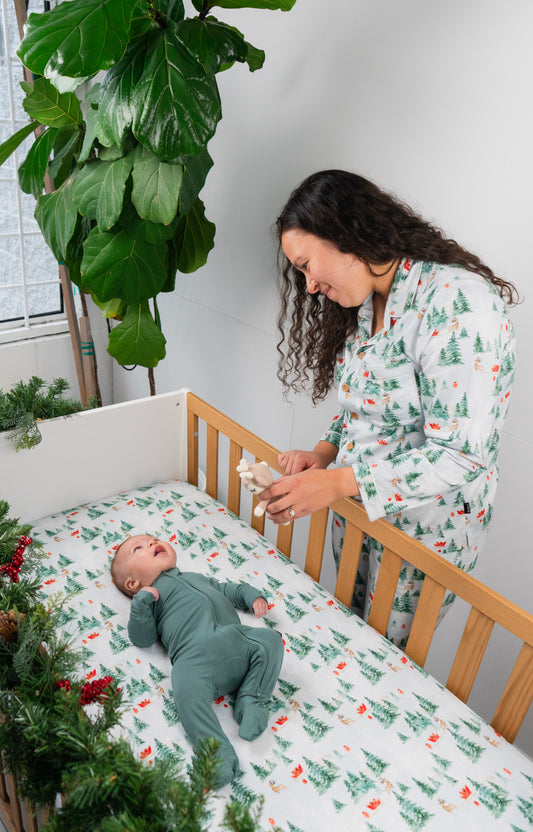 Belan J Bamboo Fitted Crib Sheet in Sleigh Ride