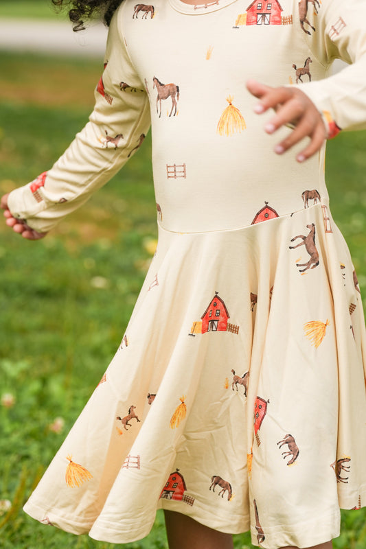 Belan J Long Sleeve Twirl Dress in Hay Neighbour