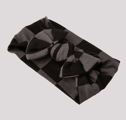 Pip + Phee Bamboo Headband Bow in Charcoal Check