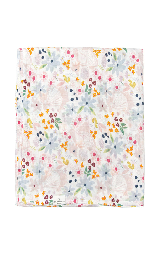 LouLou Lollipop Muslin Swaddle in Shell Floral