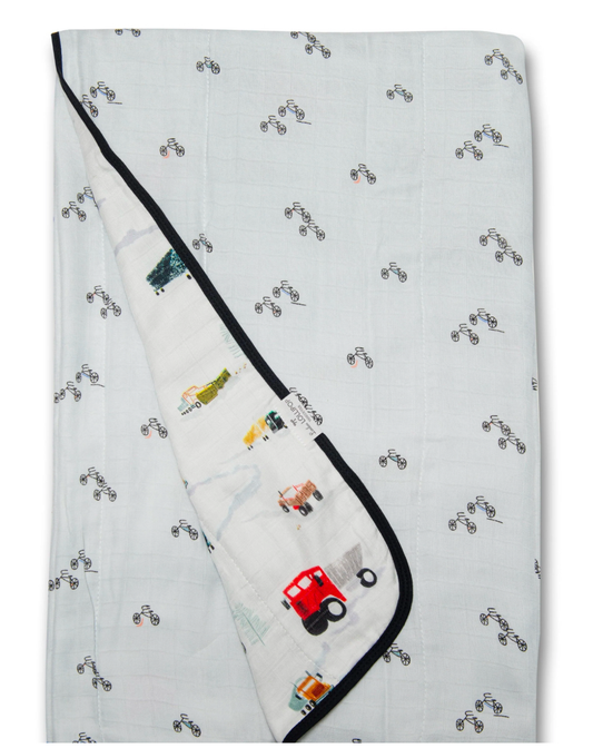 LouLou Lollipop Muslin Quilted Blanket in Happy Trucks