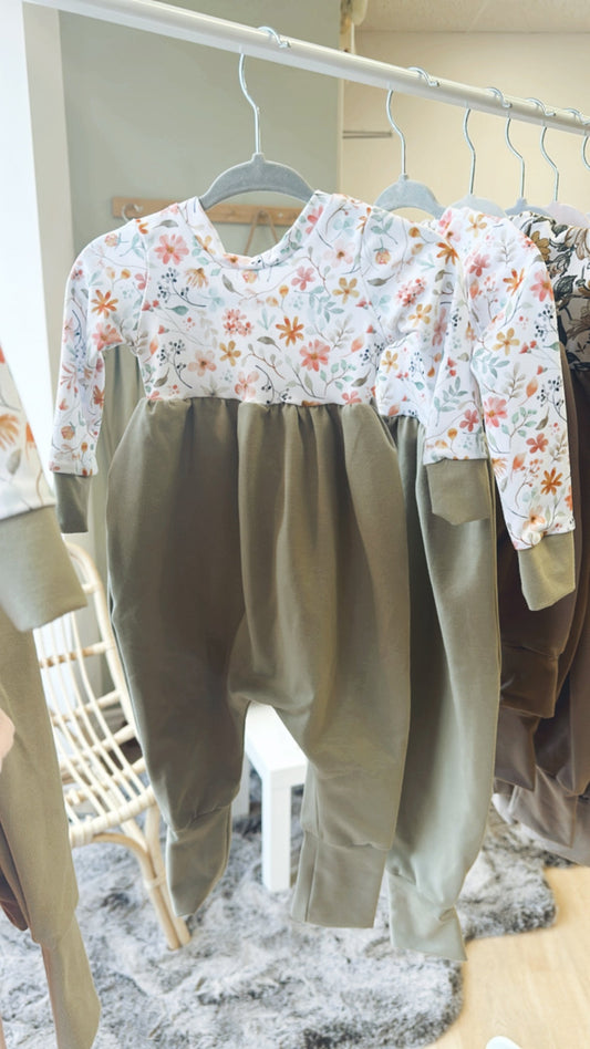 The Custom Elephant Bubble Romper in Sage Floral
