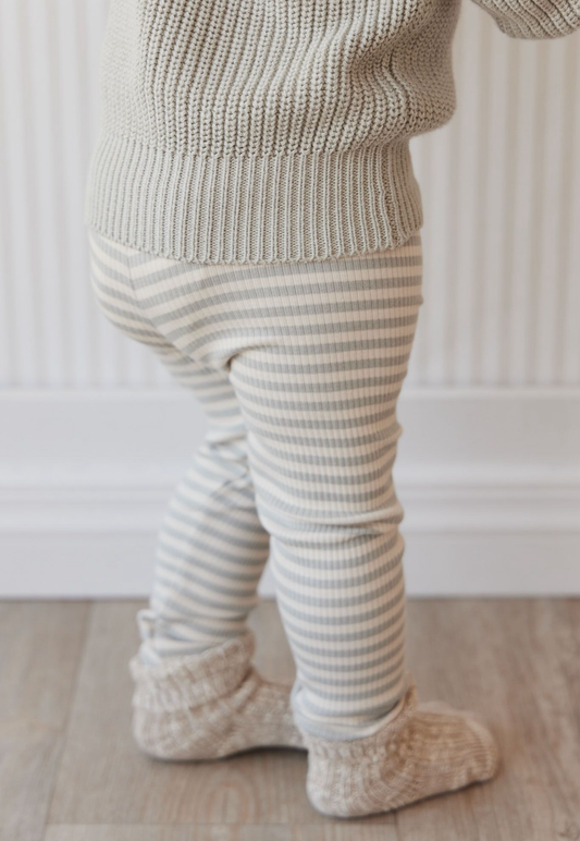 Organic Cotton Modal Legging in Narrow Stripe Willow
