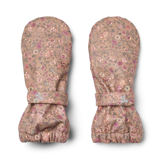 Wheat Rily Rain Mittens in Portobella Flowers
