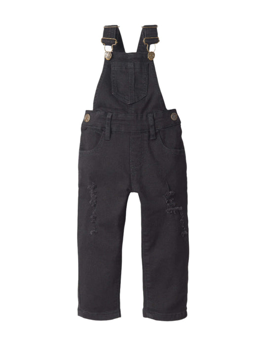 Little Bipsy Distressed Denim Overalls in Black Wash