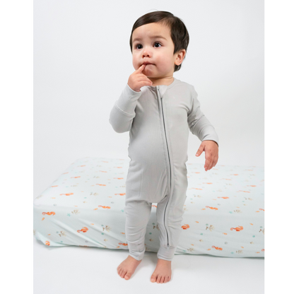 Belan J Ribbed Foldover Cuff Footless Bamboo Sleeper in Silver Cloud