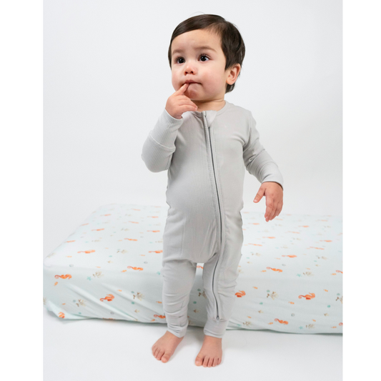 Belan J Ribbed Foldover Cuff Footless Bamboo Sleeper in Silver Cloud