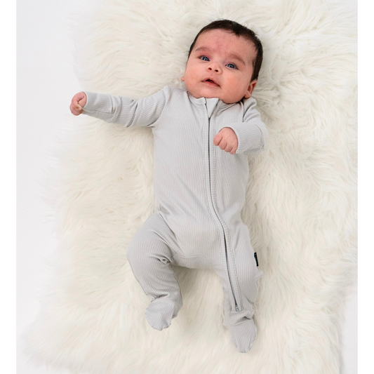 Belan J Ribbed Bamboo Footed Sleeper in Silver Cloud