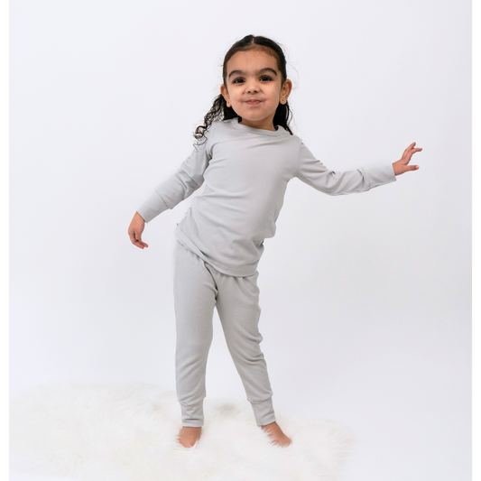 Belan J Ribbed 2 Piece PJ Set in Silver Cloud
