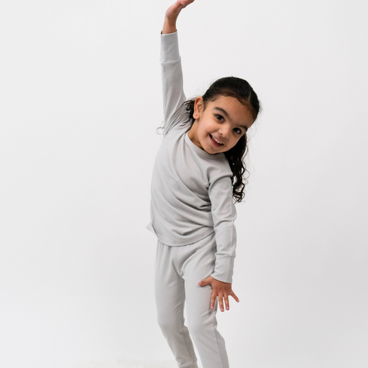 Belan J Ribbed 2 Piece PJ Set in Silver Cloud