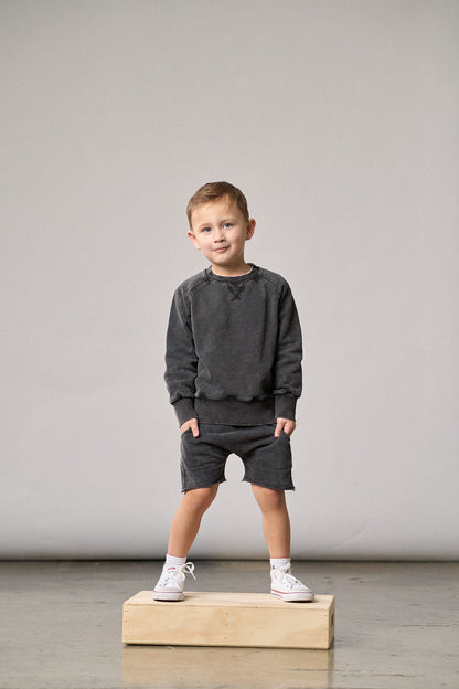 Little Bipsy Acid Wash Raw Edge Harem Short in Black