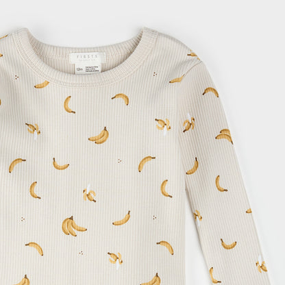 Petit Lem Ribbed 2 Piece Infant PJ Set in Bananas