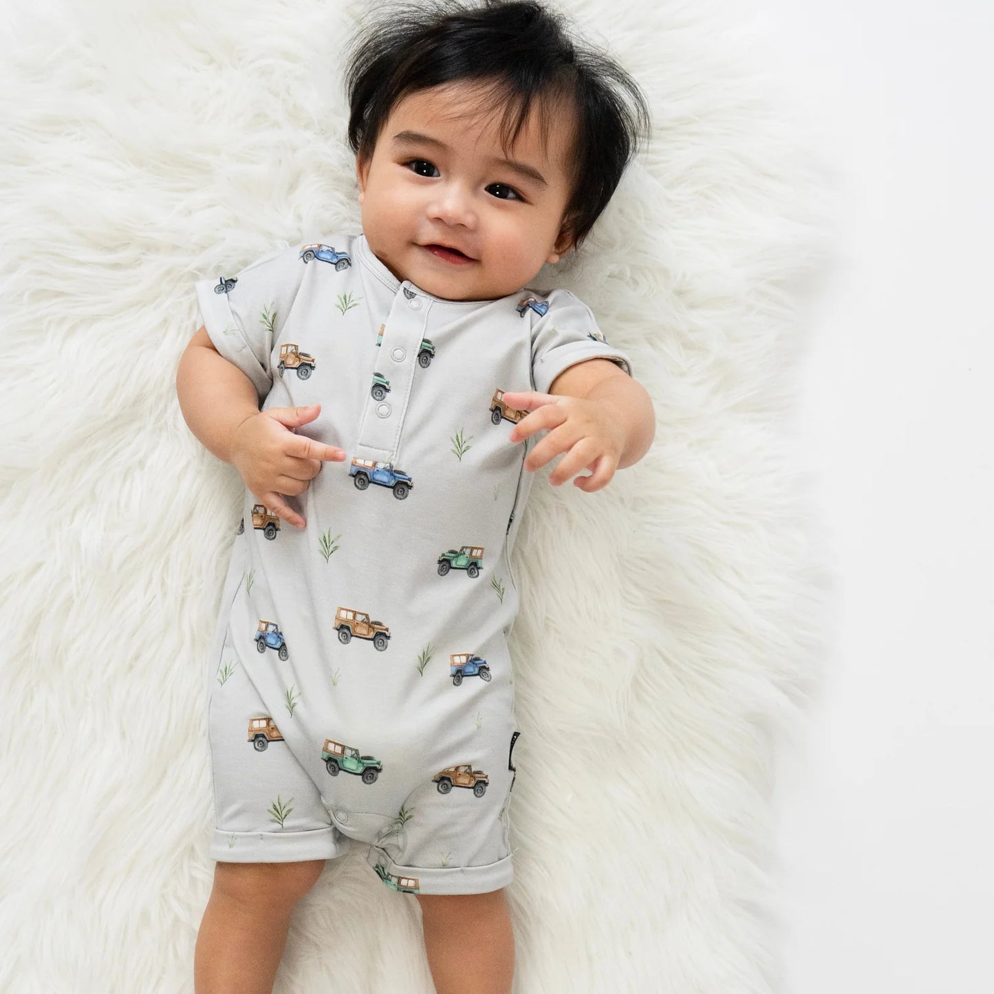 Belan J Bamboo Shortall Romper in Jeeps