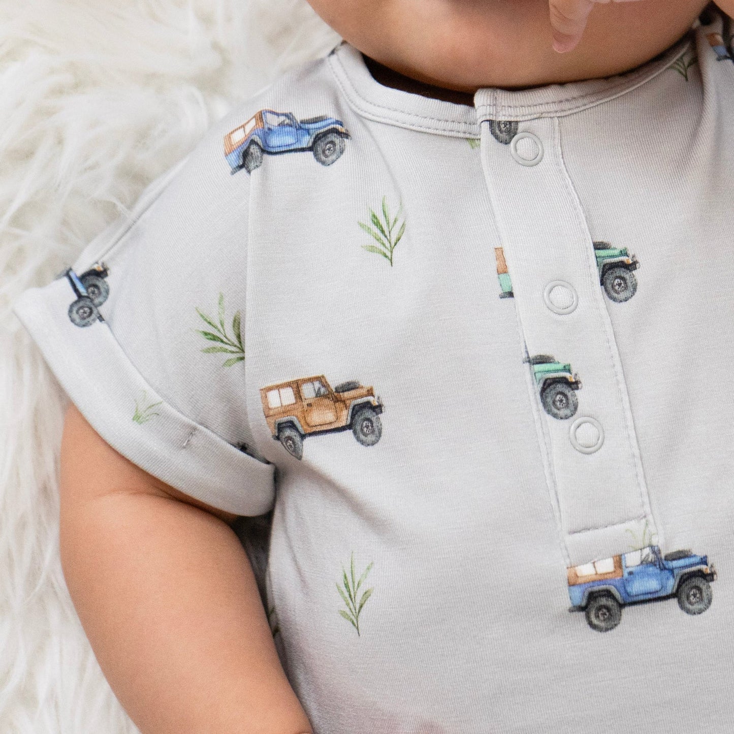 Belan J Bamboo Shortall Romper in Jeeps