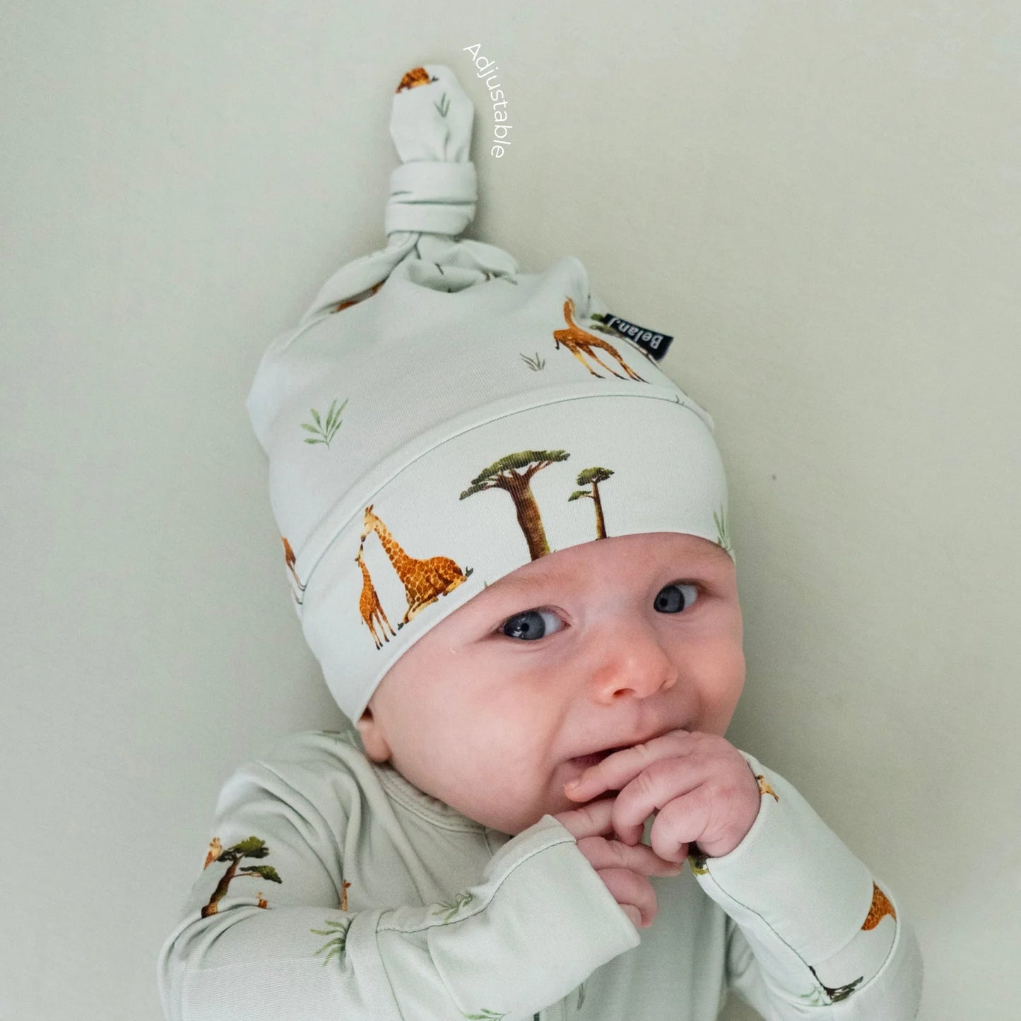 Belan J Knotted Infant Hat in Giraffes