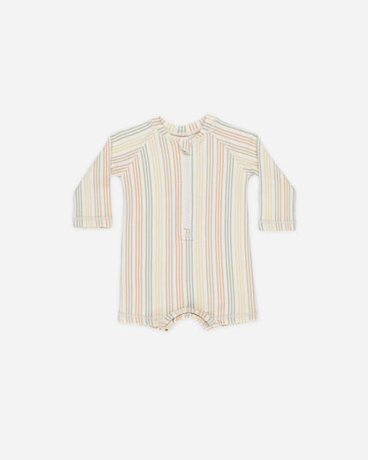 Quincy Mae Long Sleeve One-Piece Rashguard in Multi-Stripe