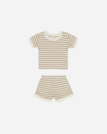 Quincy Mae Waffle Shortie Set in Oat Stripe