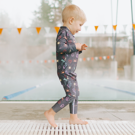 Honeysuckle Swim X Jax & Lennon Sunsuit in Sidewalk Chalk