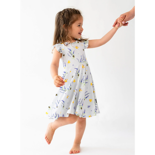 Belan J Ruffled Sleeve Twirl Dress in Sweet B