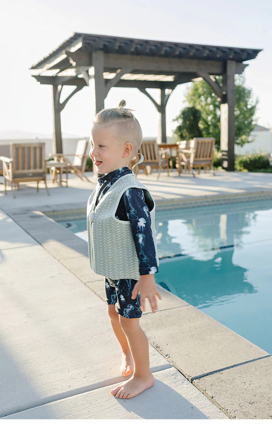 Current Tyed Swim Vest in Blue Herringbone