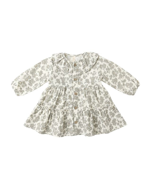 Quincy Mae Ruffle Collar Button Dress in Green Floral