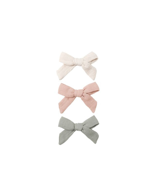 Quincy Mae Bow with Clip Set of 3 - Natural/Fern/Rose
