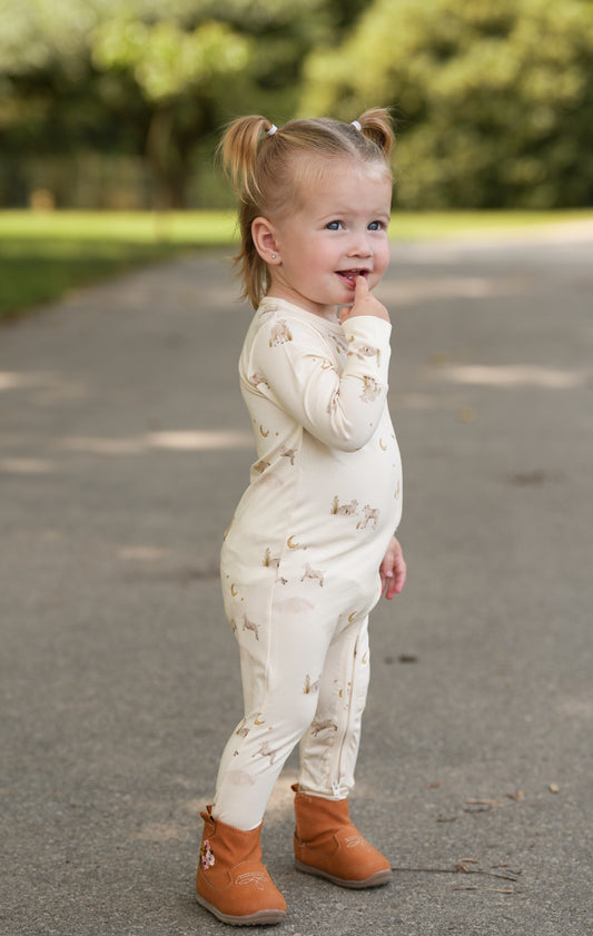 Belan J Foldover Cuff Footless Bamboo Sleeper in Little Lambs