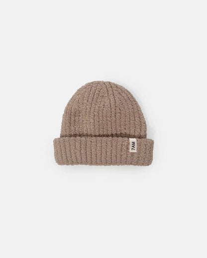 7AM Enfant Fuzzy Ribbed Beanie in Taupe
