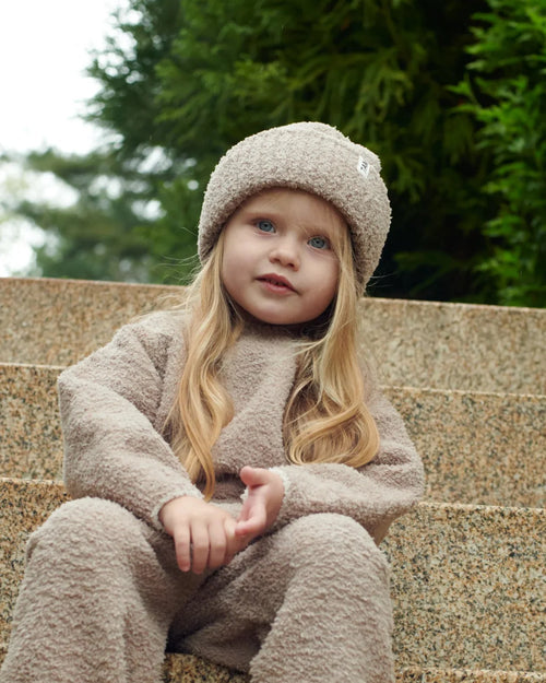 7AM Enfant Fuzzy Ribbed Beanie in Taupe