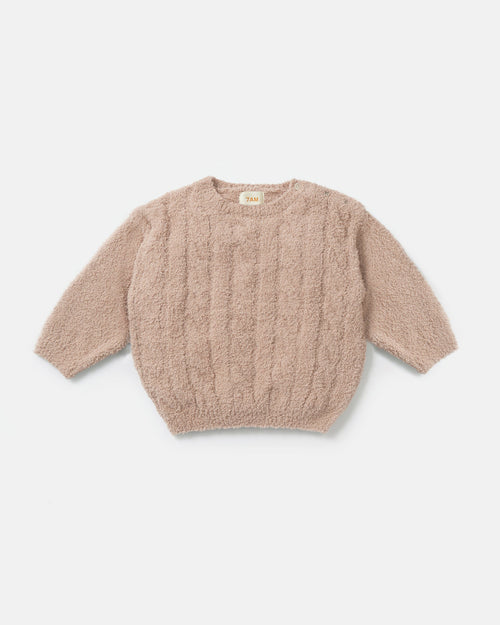 7AM Enfant Fuzzy Boxy Cable Sweater in Pecan