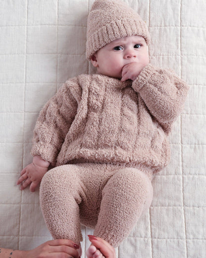 7AM Enfant Fuzzy Boxy Cable Sweater in Pecan