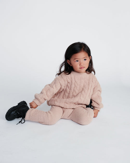 7AM Enfant Fuzzy Boxy Cable Sweater in Pecan