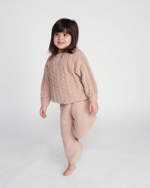 7AM Enfant Fuzzy Boxy Cable Sweater in Pecan