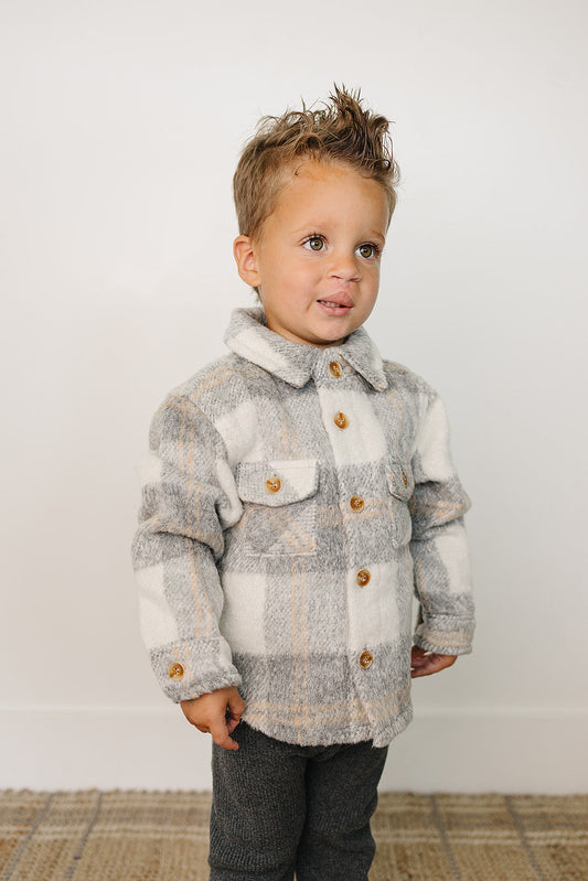 Mebie Baby Plaid Shacket in Grey