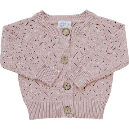 Mebie Baby Pink Pointelle Button Down Cardigan