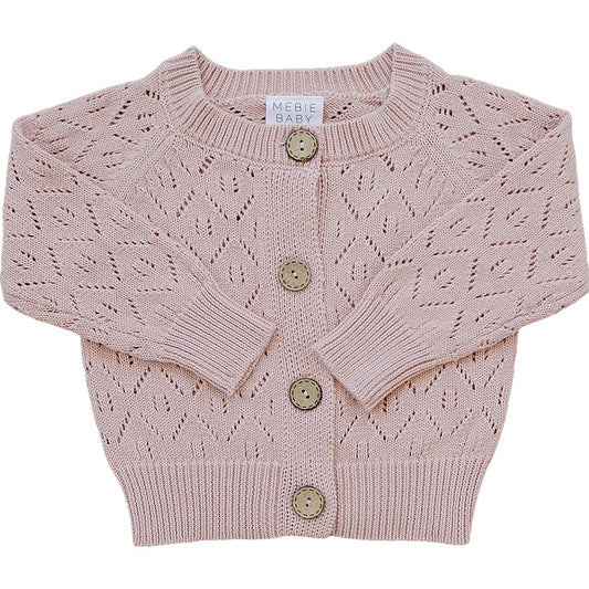 Mebie Baby Pink Pointelle Button Down Cardigan