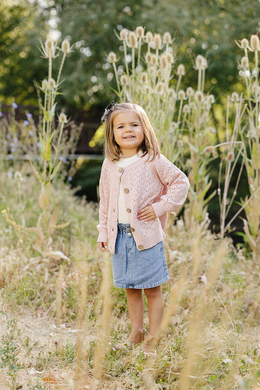 Mebie Baby Pink Pointelle Button Down Cardigan