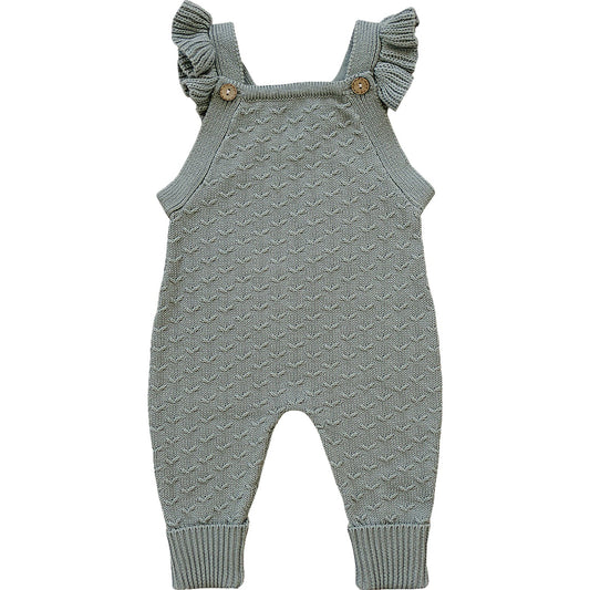 Mebie Baby Sage Green Ruffle Knit Overalls